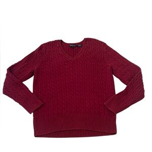 Jeanne Pierre Cable Knit V Neck Sweater Women’s Size Large
